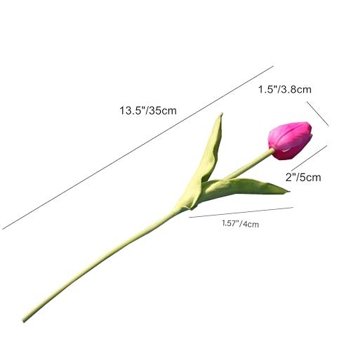 Mandy's Artificial Tulips 20 Stems Hot Pink PU Faux Flowers for Wedding Home Decor 13.5 Inch - Image 2