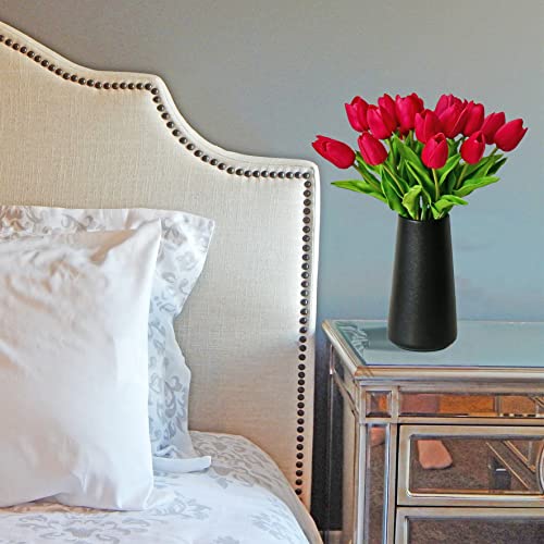 Mandy's Artificial Tulips 20 Stems Hot Pink PU Faux Flowers for Wedding Home Decor 13.5 Inch - Image 4