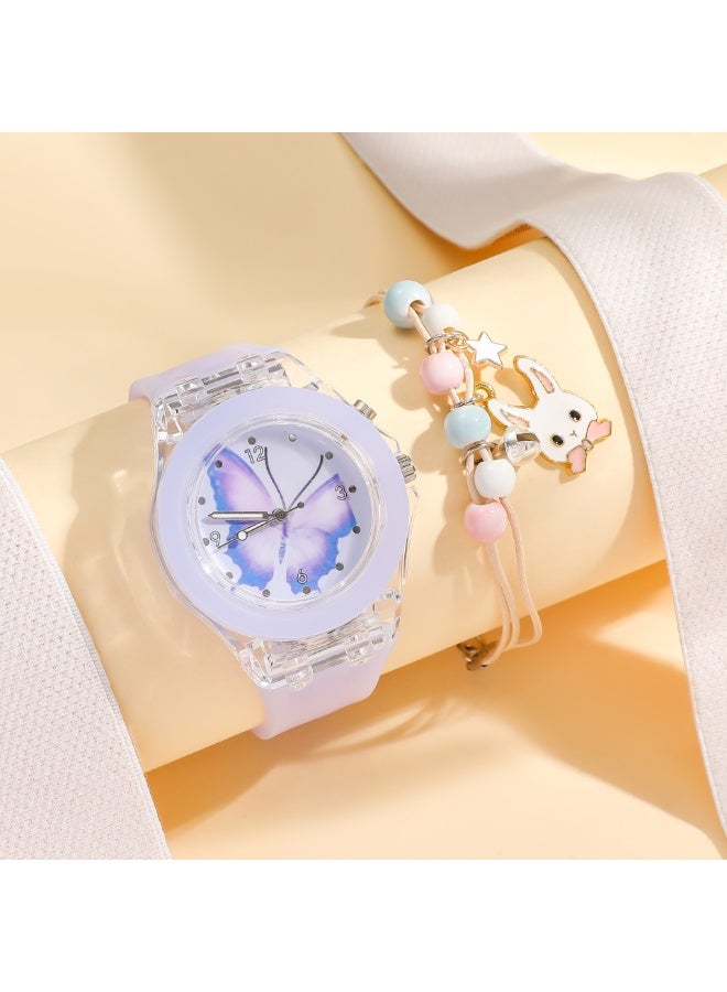 KUYING Luminous Silicone Quartz Watch+Rabbit Bead Bracelet Set - Image 2