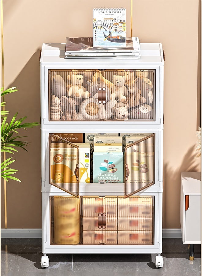 Spides 3 Tiers Foldable Storage Cabinet Multifunctional Stackable Storage Bins with Magnetic Attraction Doors Plastic Storage Drawers with Wheels Freestanding Drawer Cabinet for Home, Office，Bedroom， Living Room， Study - Image 1