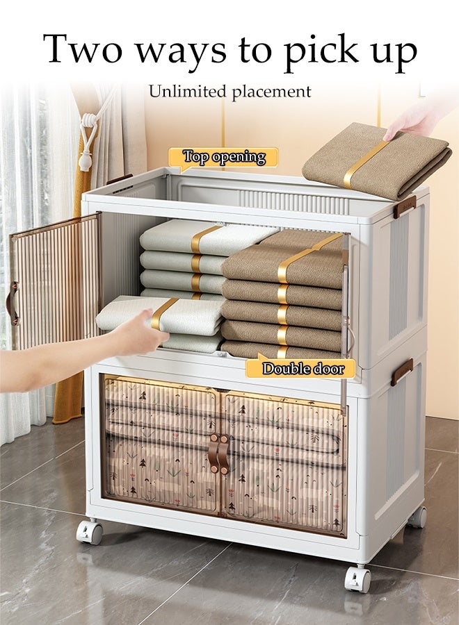 Spides 3 Tiers Foldable Storage Cabinet Multifunctional Stackable Storage Bins with Magnetic Attraction Doors Plastic Storage Drawers with Wheels Freestanding Drawer Cabinet for Home, Office，Bedroom， Living Room， Study - Image 5