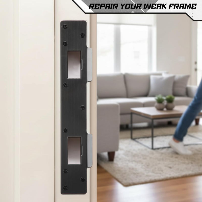 Otoolling 1 Set Black Stainless Steel Lock and Door Reinforcement Plate Set Mortise Lock Conversion Kit Exterior Interior Doors Repair Kit for 1-3/4" Thick Door Double Hole Doors - Image 4