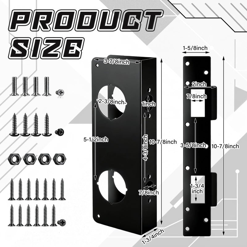 Otoolling 1 Set Black Stainless Steel Lock and Door Reinforcement Plate Set Mortise Lock Conversion Kit Exterior Interior Doors Repair Kit for 1-3/4" Thick Door Double Hole Doors - Image 2