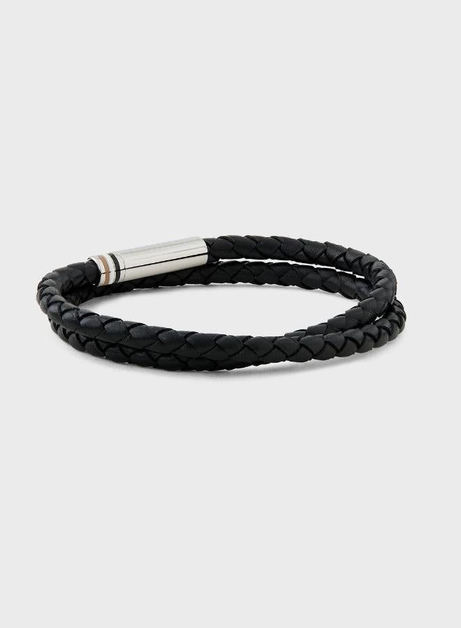 BOSS Ares Collection Bracelet For Men With Double-Wrap Braided Black Leather - 1580489M - Image 3