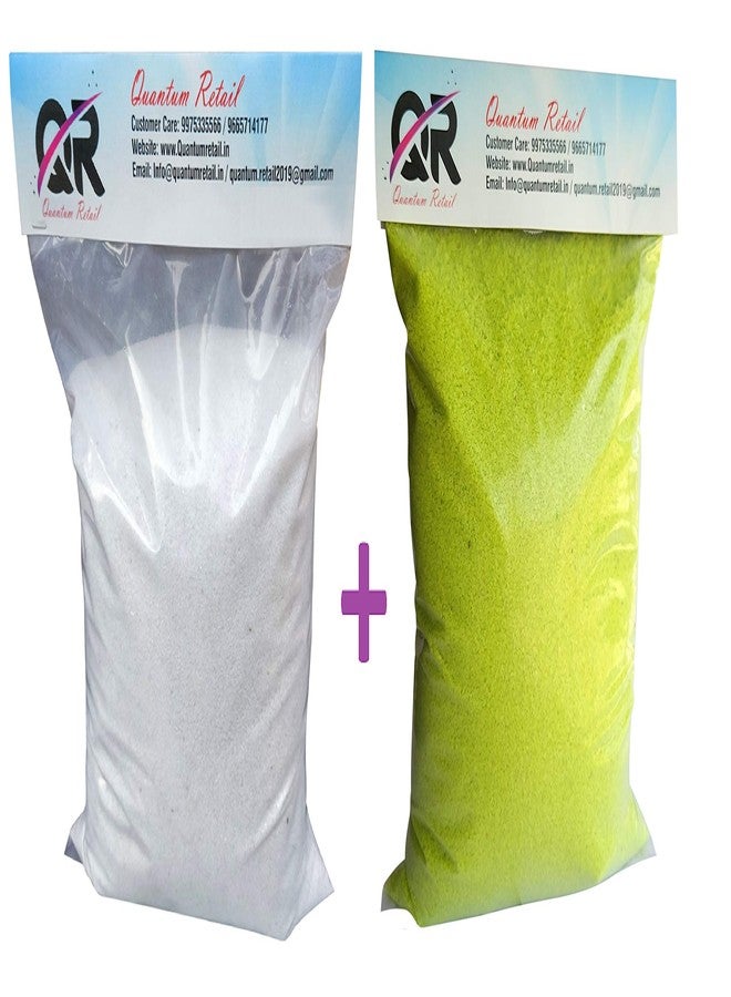 Quantum Retail Sugar Size Crystal/Quartz Silica Sand for Home and Garden Decor; Aquarium Substrate; Terrarium, Aquarium Decorative Sand (250 gm White + 250 gm Parrot Green Sand) - Image 1
