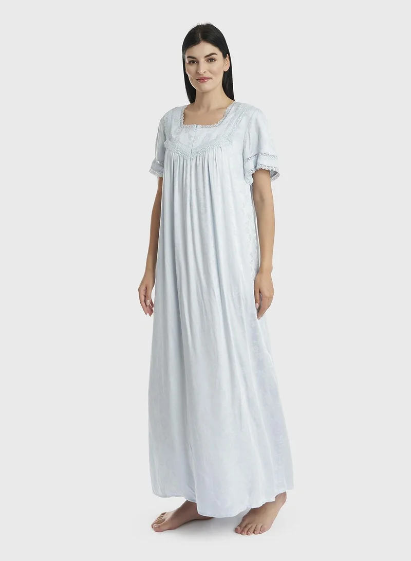 KASHKHA  Sky Blue Jacquard Rayon Nightwear (CNH436) for Women | Best Price UAE
