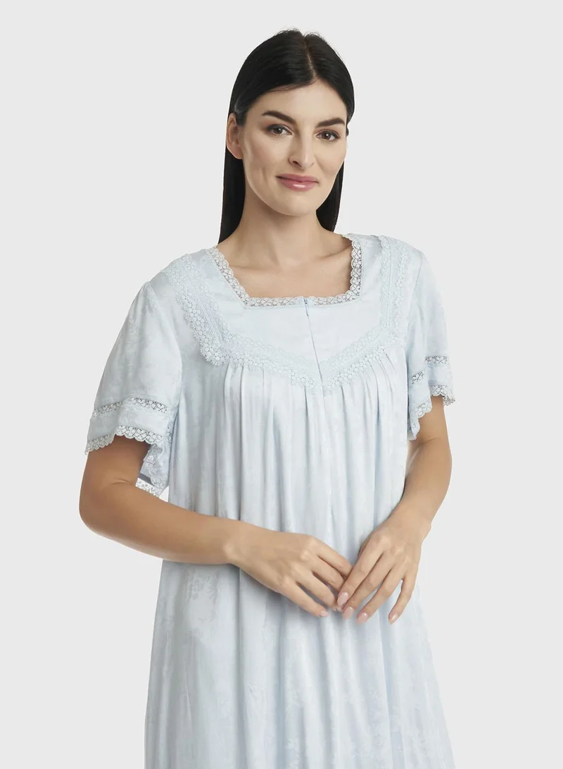 كشخة بيجامة رايون جاكار باللون الأزرق السماوي