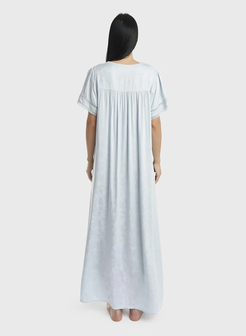 KASHKHA  Sky Blue Jacquard Rayon Nightwear (CNH436) for Women | Best Price UAE