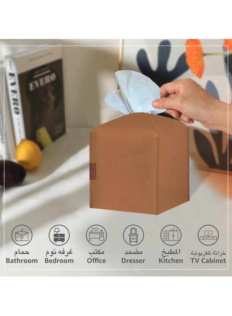 LeArt Leather Tissue Box Cover – Elegant Tissue Box Holder for Office Car Hotel Home Decor | Living Room Bedroom Bathroom | Facial Tissue Holder, Car Tissue Box Holder (Caramel Cube) - Image 5