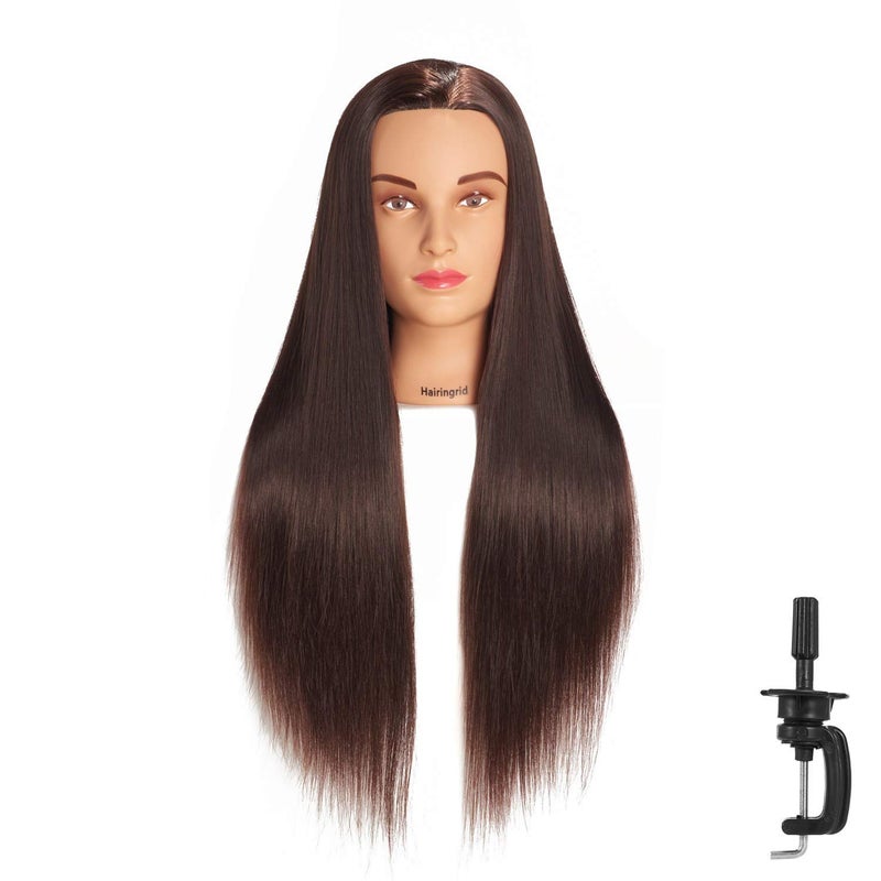 Hairingrid Hairingrid 2628 Mannequin Head for Hair Styling Training  Manikin Cosmetology Doll With Synthetic Fiber Hair and Free Clamp Holder Brown 