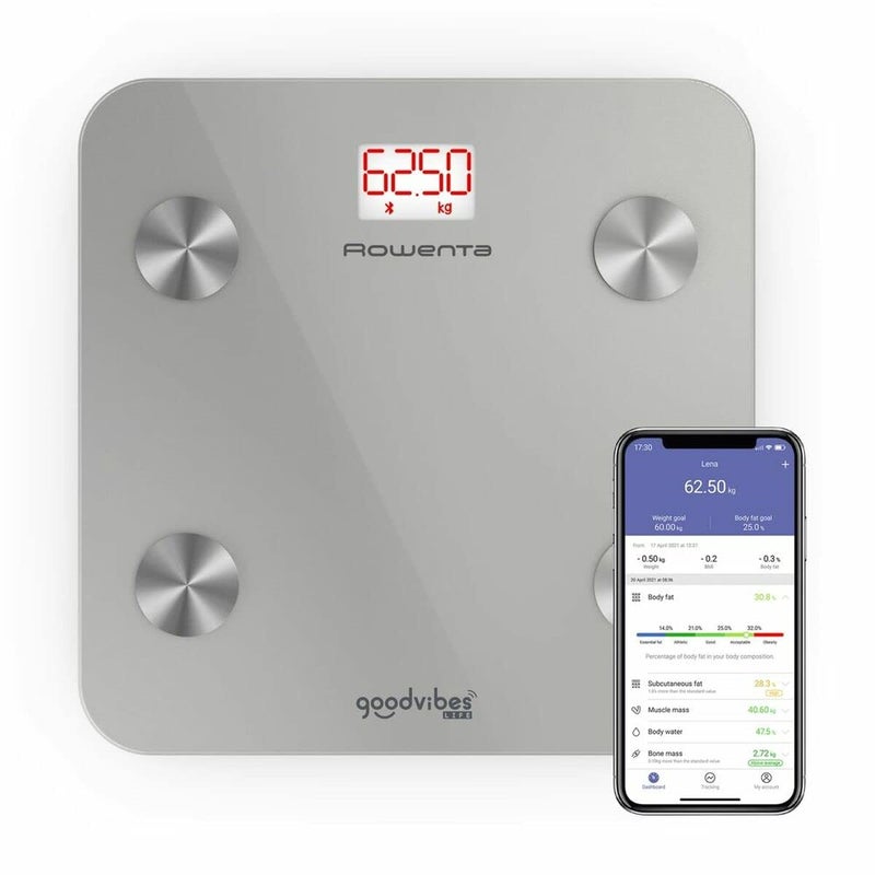 Rowenta Goodvibes Life BR9600 Smart Bathroom Scale with Body Fat and BMI, Large LED Display, Glass Platform, Up to 160kg Capacity - Image 1