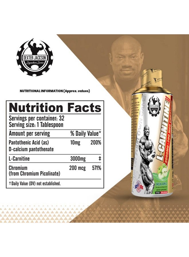 DEXTER JACKSON ديكستر جاكسون ل-كارنيتين سائل | نكهة التفاح الأخضر | زجاجة 473.28 مل - مكمل غذائي لتمثيل الدهون وزيادة الطاقة - 31 حصة - Image 2