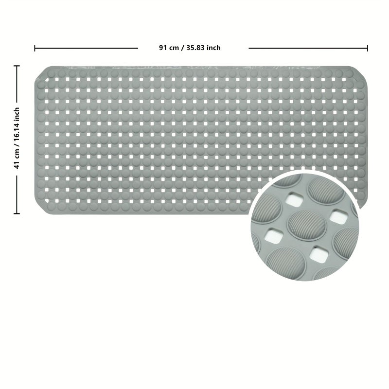 White Non Slip Bathtub Mat With Suction Cups Drain Holes 35.83x16.14 Inch - Image 4
