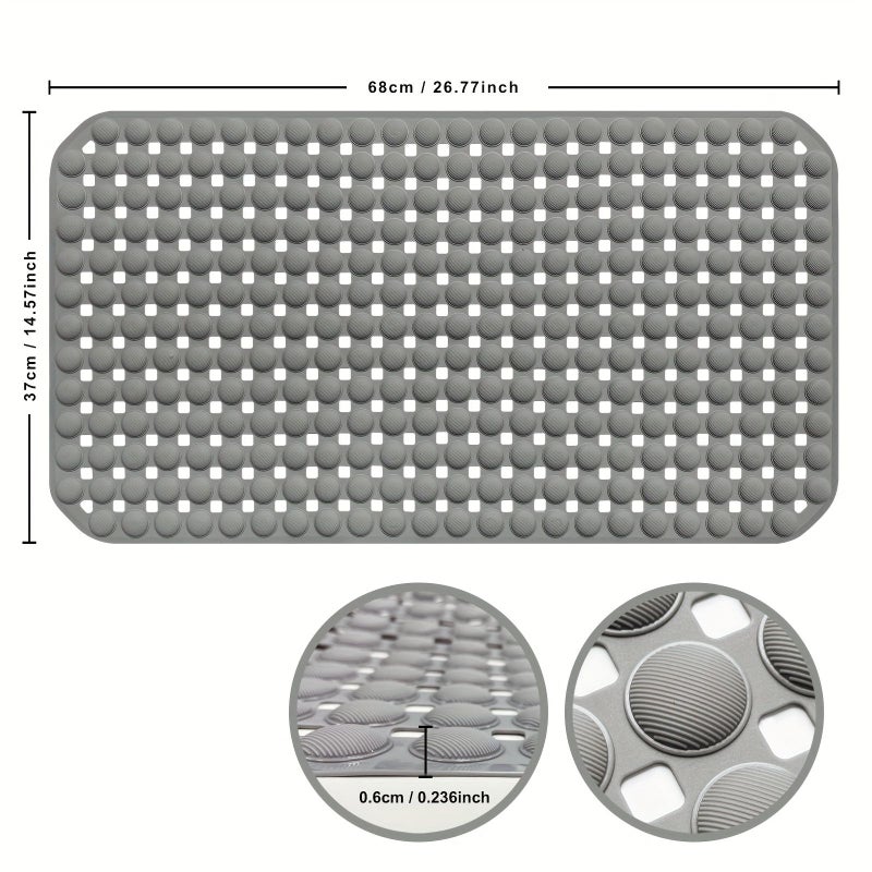 White Non Slip Bathtub Mat With Suction Cups Drain Holes 35.83x16.14 Inch - Image 3