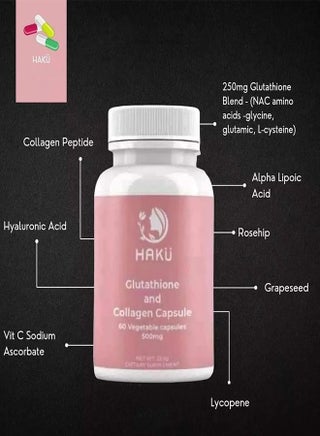 HAKU 100% Original Glutathione and Collagen Capsule, Intense Hydration for  Radiant Skin with Even Tone Powerful Antioxidant for Immune System Support,  500mg, 60 Capsules | Best Price Bahrain | Manama, Riffa