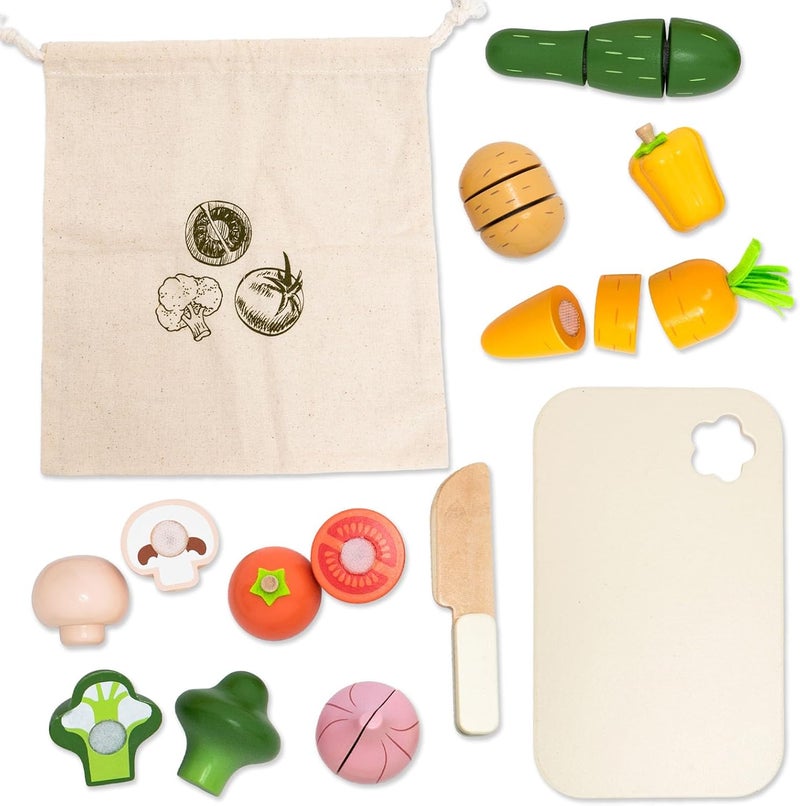 umu Wooden Cutting Vegetable Set, Toddler Kitchen Toy, Kids Cooking Toys with Vegetables, Fruit Cutter and 22 Pcs Kitchen Accessory, Pretend Play, Play Food Sets for Age 3+ - Image 1