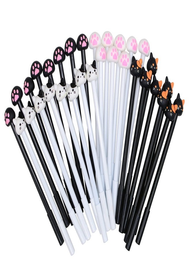 YYaaloa 32pcs Cute Novelty Gel Ink Pens Cartoon Cat and Paws Writing Pens 0.5 mm Black Ink Assorted Styles Fun Kawaii Pens Bulk for Office Supplies (32pcs cat style, Black) - Image 1