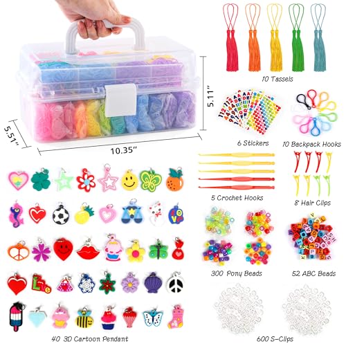 INSCRAFT 17500 Rubber Loom Bands with 3 Layer Transparent Container 28 Colors 600 SClips 352 Beads 40 Cartoon Pendant Bracelet Making Refill Kit for Kids - Image 5
