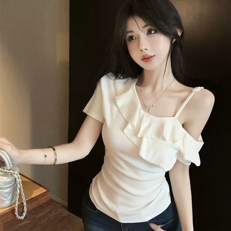 Women's Off-Shoulder Ruffle T-Shirt - Image 4