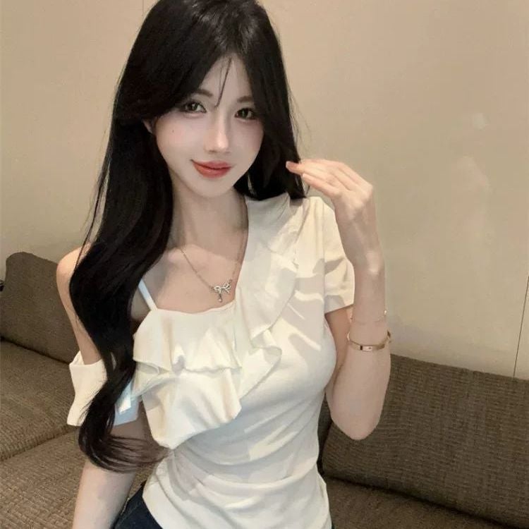 Women's Off-Shoulder Ruffle T-Shirt - Image 3