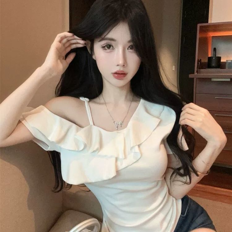 Women's Off-Shoulder Ruffle T-Shirt - Image 1