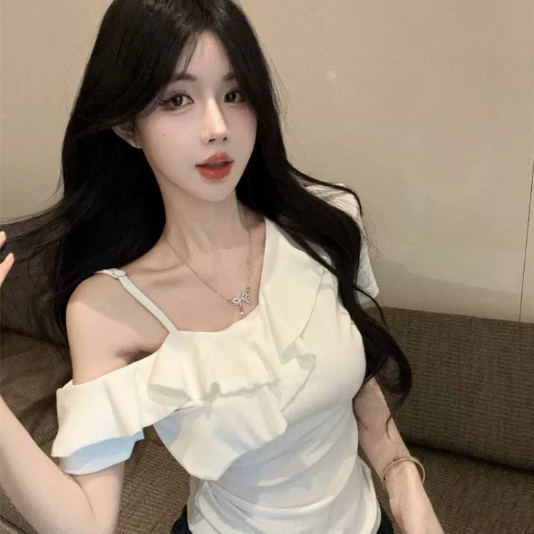 Women's Off-Shoulder Ruffle T-Shirt - Image 2