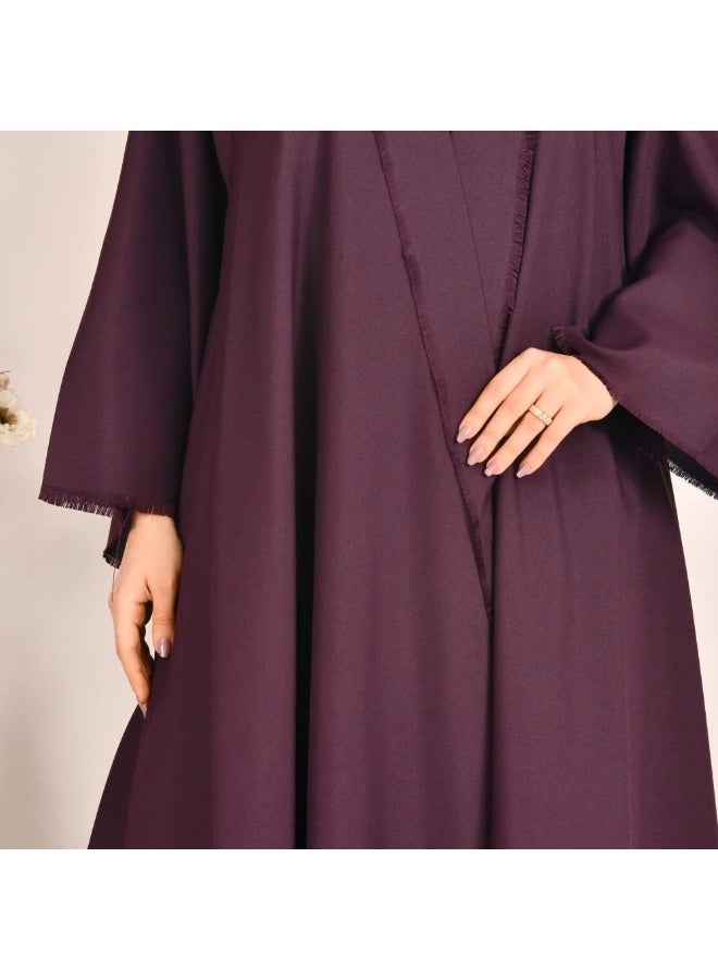 beyond abaya Purple double-cloche abaya with wide sleeves - Image 3