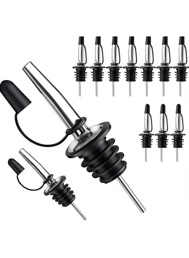 EETU Bottle Pourer,12 Pack Stainless Steel Pour Spout With Dust Caps For Bottles,Bottle Pourers For Alcohol,Olive Oil,Speed Pourers - Image 1