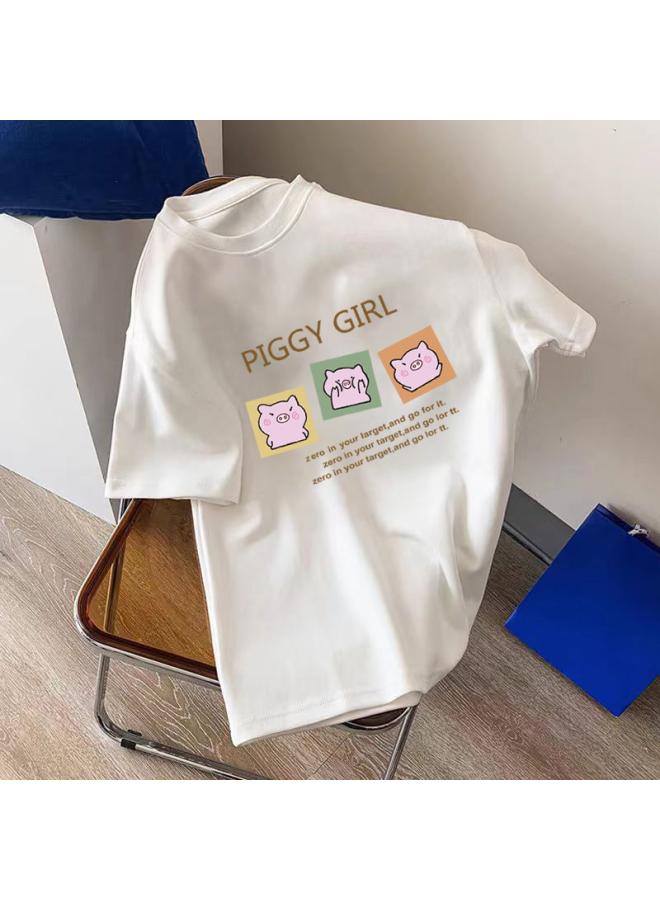 VUELO Heavy Cotton Short-sleeved Women's T-shirt Fashion Brand Round Neck Loose All-match Summer Undershirt Top Clothing  - Image 3