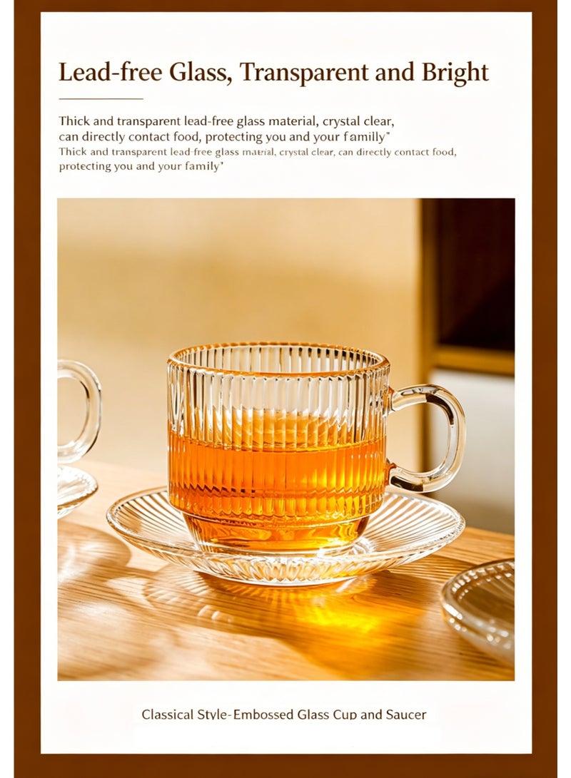 Stacked Ribbed Glass Coffee Mug Set with Iron Holder, 4 Cups, 4 Saucers & 4 Spoons - Image 3