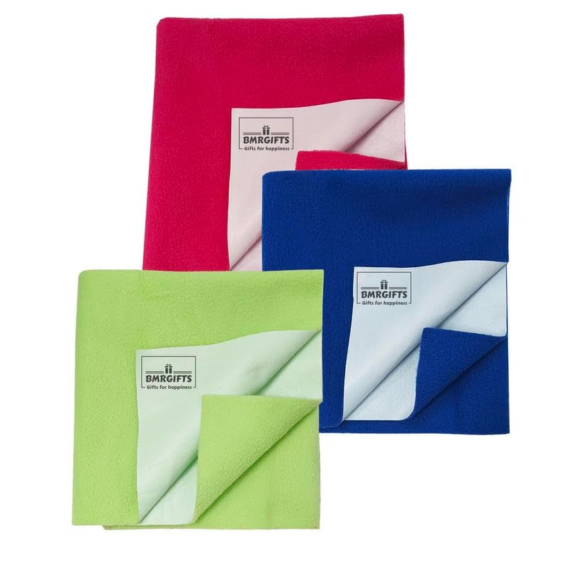 BMRGIFTS Cotton Extra Absorbent Waterproof Quick Dry Sheet for Baby Washable Mattress & Bed Protector Sheet for Toddler Children Pack of 3 Medium Size, 70x100 cm Pink, Royal Blue & Light Green - Image 1