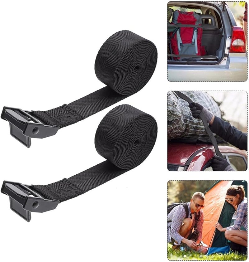 2pcs Heavy Duty Black Adjustable Luggage Lashing Straps with Cam Buckle for Travel Outdoor Car Roof Rack Cargo Secure - Image 3