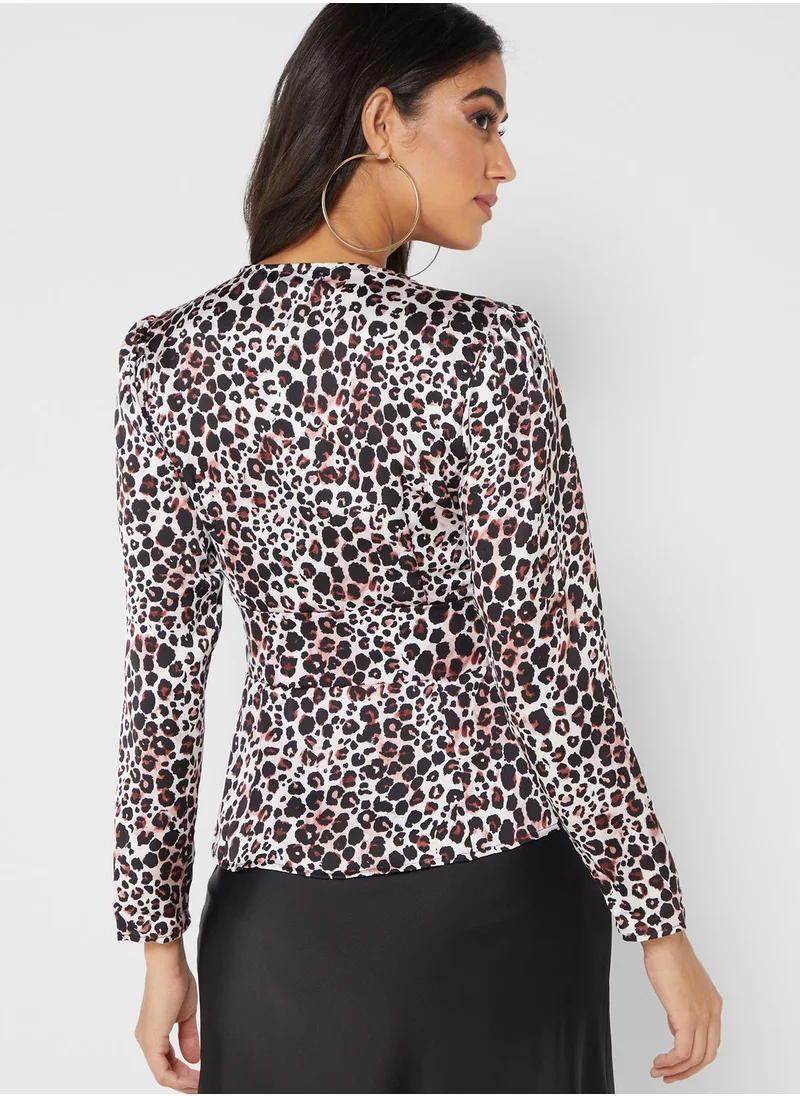 NASTY GAL Printed Button Detail Top