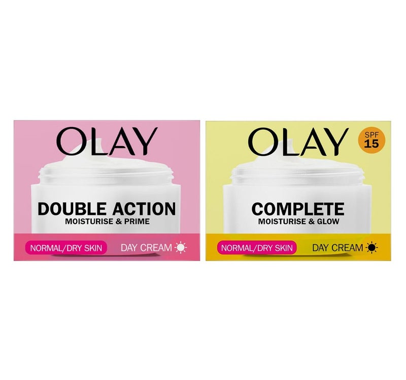 Olay Complete Moisturise & Glow SPF 15 Day Face Cream 50ml & Double Action Moisturiser & Primer Day Cream Normal/Dry Skin 50ml