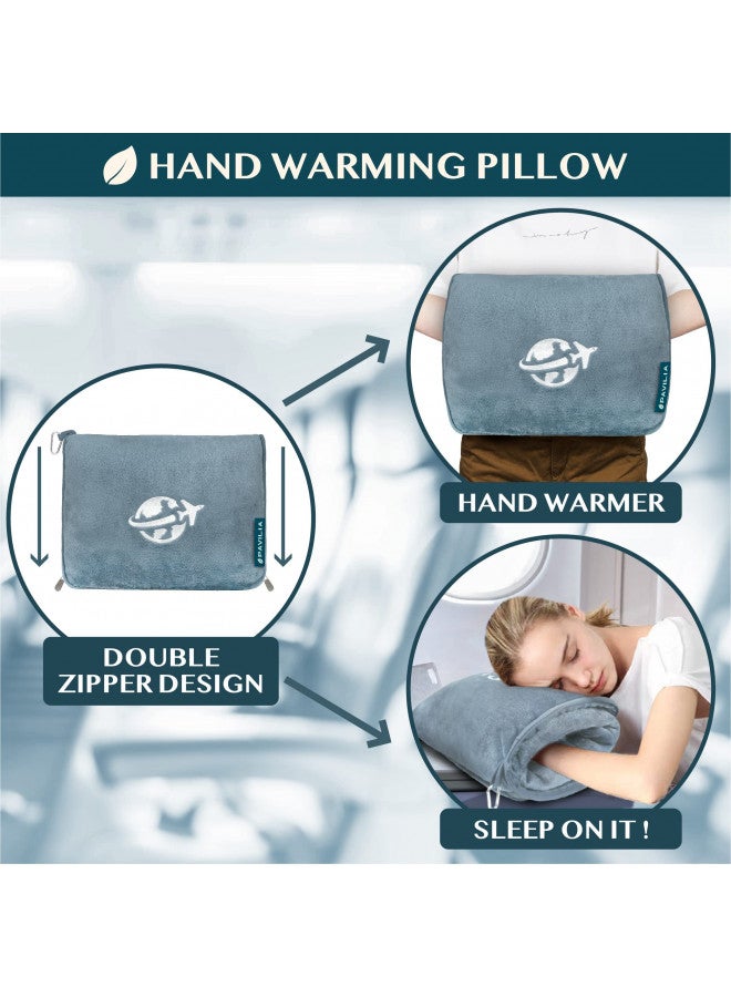 PAVILIA PAVILIA Travel Blanket and Pillow, Arms Opening Airplane Blankets for Adults, Compact Plane Blanket with Arm Hole 2-in-1 Bag for Flight Car Camping Fit in Luggage Backpack Traveler Gift, Blue  - Image 5