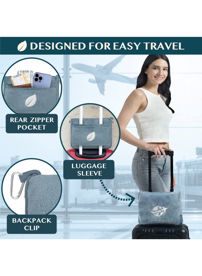 PAVILIA PAVILIA Travel Blanket and Pillow, Arms Opening Airplane Blankets for Adults, Compact Plane Blanket with Arm Hole 2-in-1 Bag for Flight Car Camping Fit in Luggage Backpack Traveler Gift, Blue  - Image 4