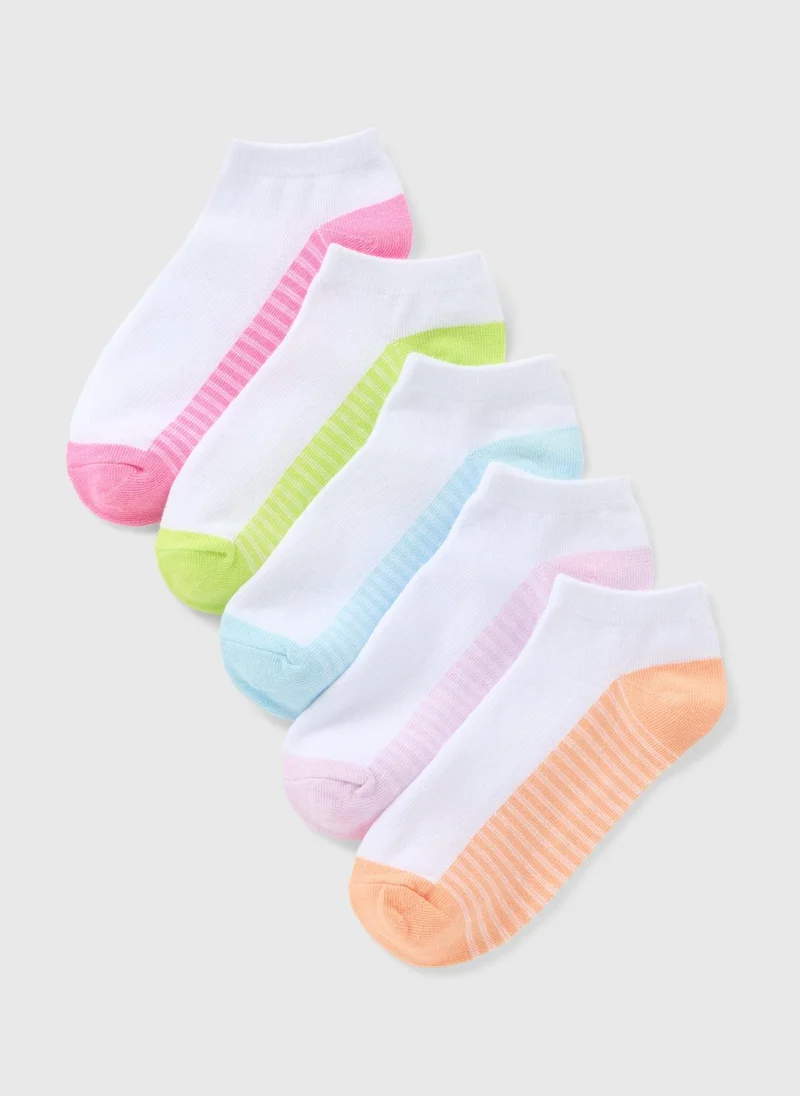Matalan 5 Pack Girls White Stripe Trainer Socks