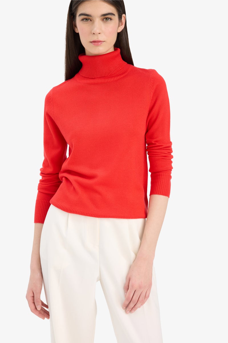 DeFacto Red Woman Regular Fit Turtleneck Knitwear Pullover Casual - Image 1