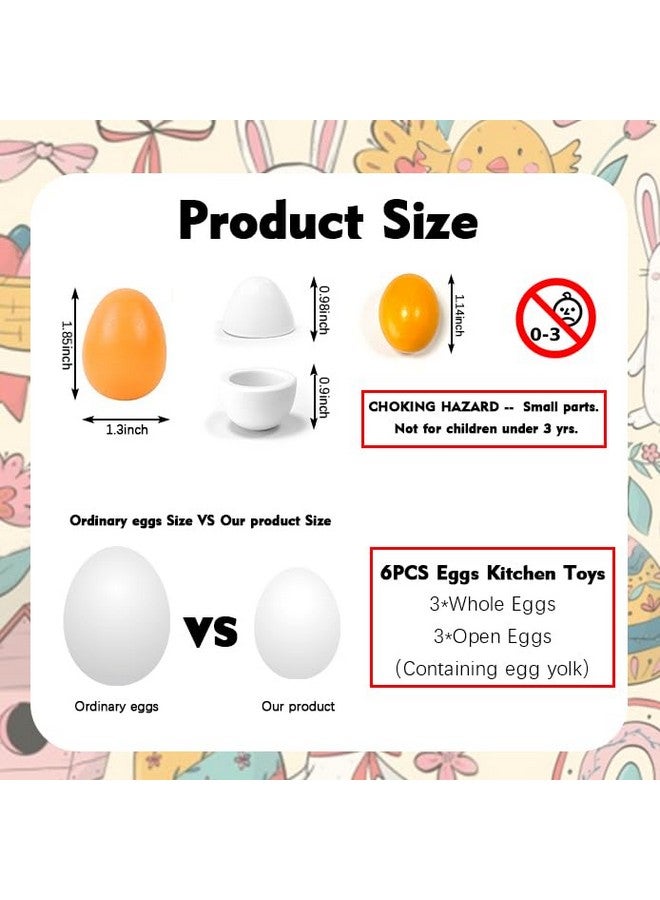 Sportsvoutdoors Sportsvoutdoors 6PCS Egg Kitchen Toys, Wooden Toy Food, Kids Play Food Cooking DIY Kitchen Pretend Play Food Set, Easter Eggs  - Image 2