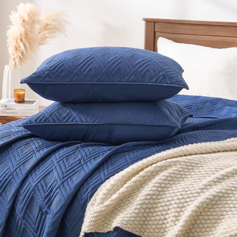 EMME Quilts Queen Size Bedding Sets, Navy Blue Bedspread Soft Lightweight Pre-Washed Quilt, 3 Piece Cozy Reversible Microfiber Ultrasonic Coverlet with Pillow Sham (Diamond Pattern,90"x90") - Image 4