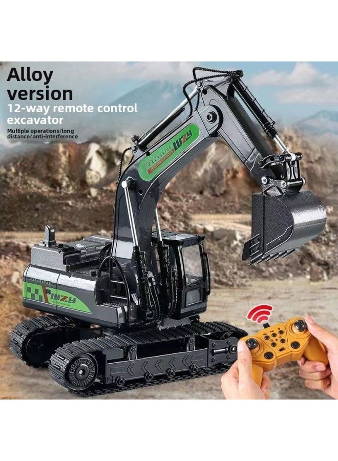 Loquat Children's Alloy Multi-function Remote Control Excavator Crane Engineering Vehicle 360 Rotating Car Toy Direct Sales-Color:12-way Alloy Excavator Yellow 【plus Battery】】 - Image 2