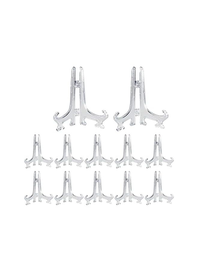 The Bros 24 Pack 13 cm Clear Plastic Easels or Stand/Plate Holders, Picture Frame Stand Holder to Display Pictures or Other Items at Weddings, Home Decoration, Birthdays, Tables (5 inch)  - Image 2