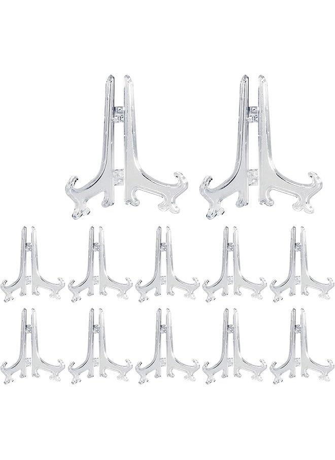 The Bros 24 Pack 13 cm Clear Plastic Easels or Stand/Plate Holders, Picture Frame Stand Holder to Display Pictures or Other Items at Weddings, Home Decoration, Birthdays, Tables (5 inch)  - Image 1