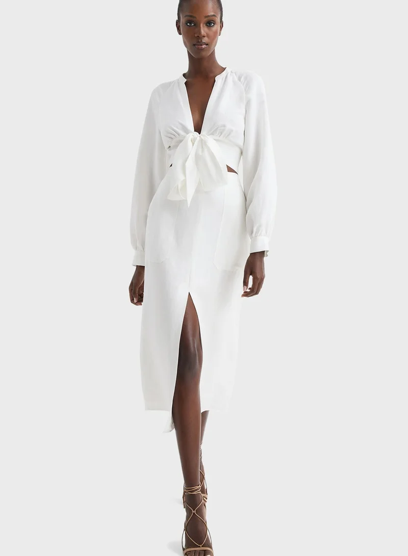 REISS Front Slit High Waist Skirt