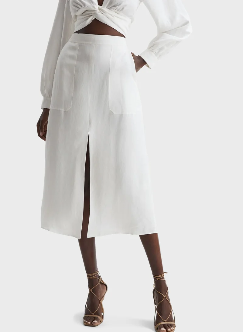 REISS Front Slit High Waist Skirt