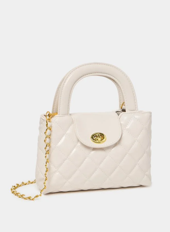Styli Quilted Design Satchel Bag with Turn Lock Closure