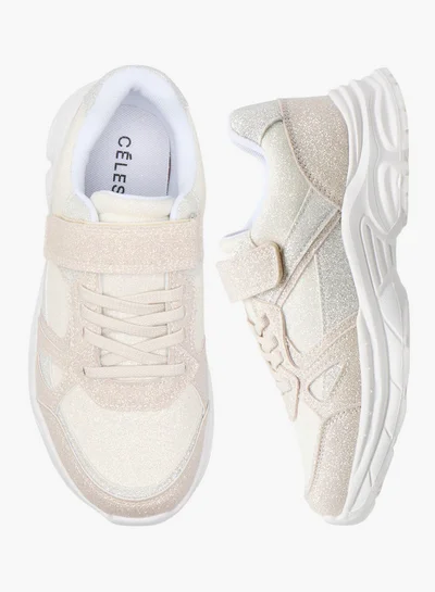 سيليست Girls' Panelled Sneakers with Hook and Loop Closure