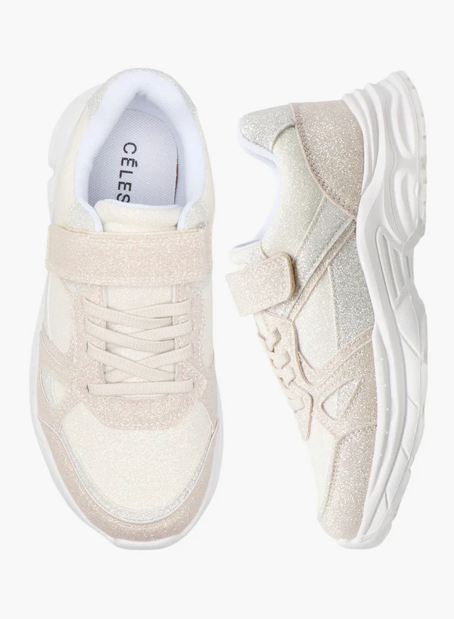 سيليست Girls' Panelled Sneakers with Hook and Loop Closure