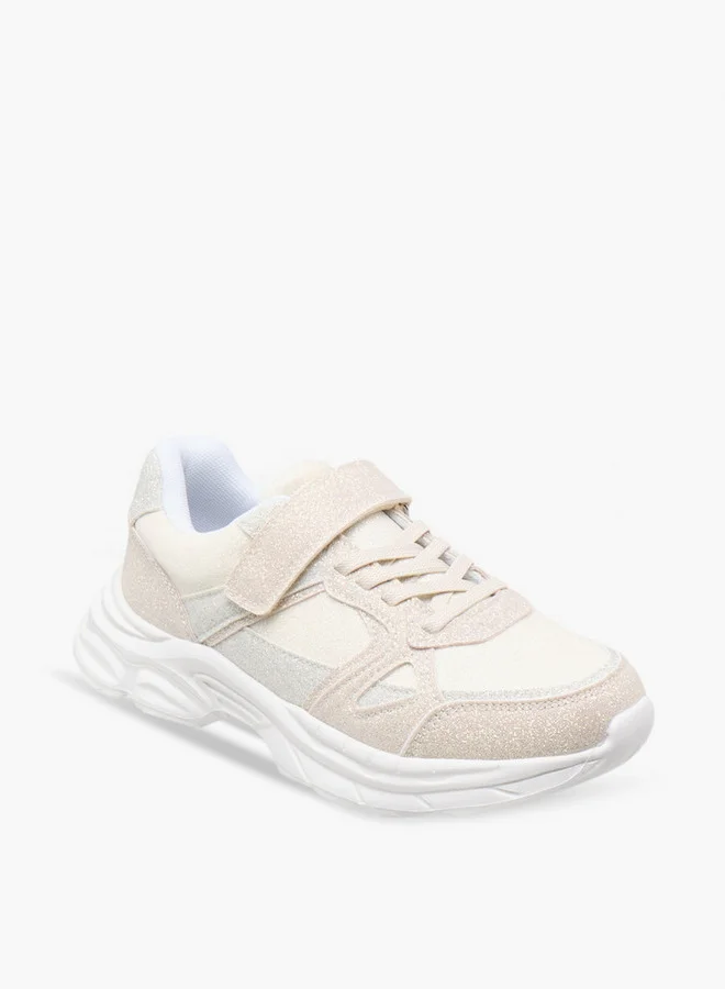 سيليست Girls' Panelled Sneakers with Hook and Loop Closure