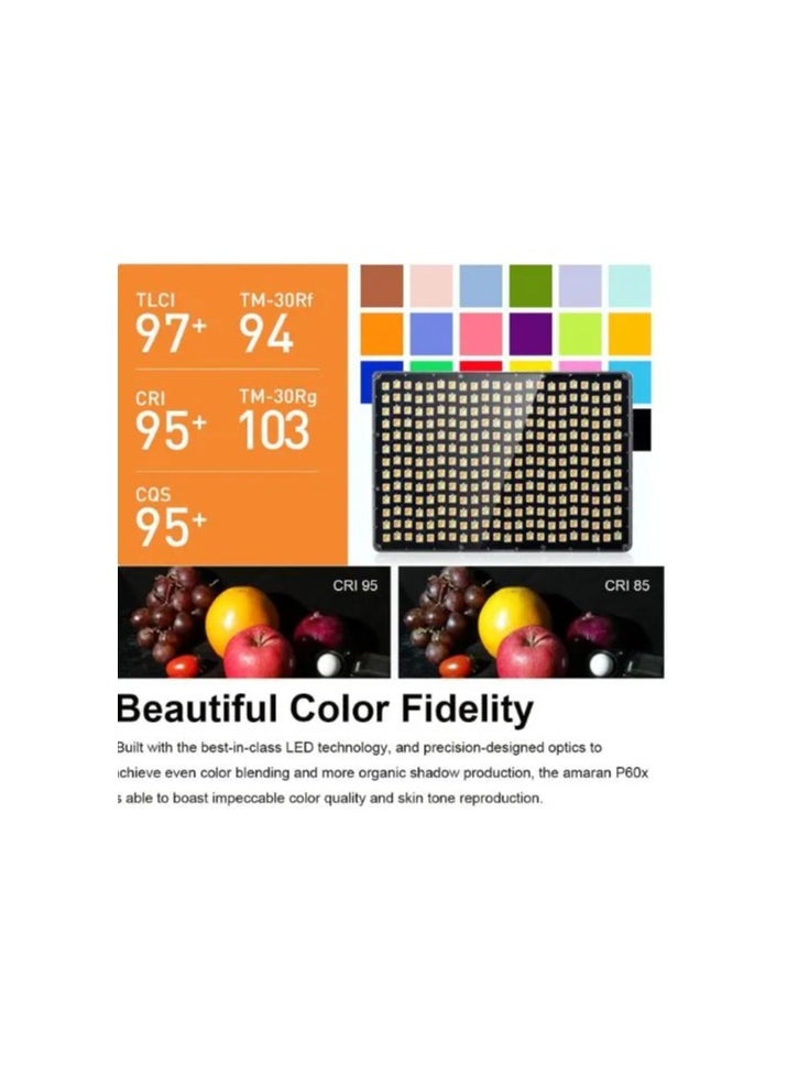 Aputure Aputure Amaran P60X 60W Bi-Color Lensed LED Panel – Adjustable 3200K–6500K CCT, Sidus Link App Control, Built-in Diffuser, Lighting Effects, Dual NP-F Battery Support, Softbox & Grid Included, Lightweight & Portable  - Image 4